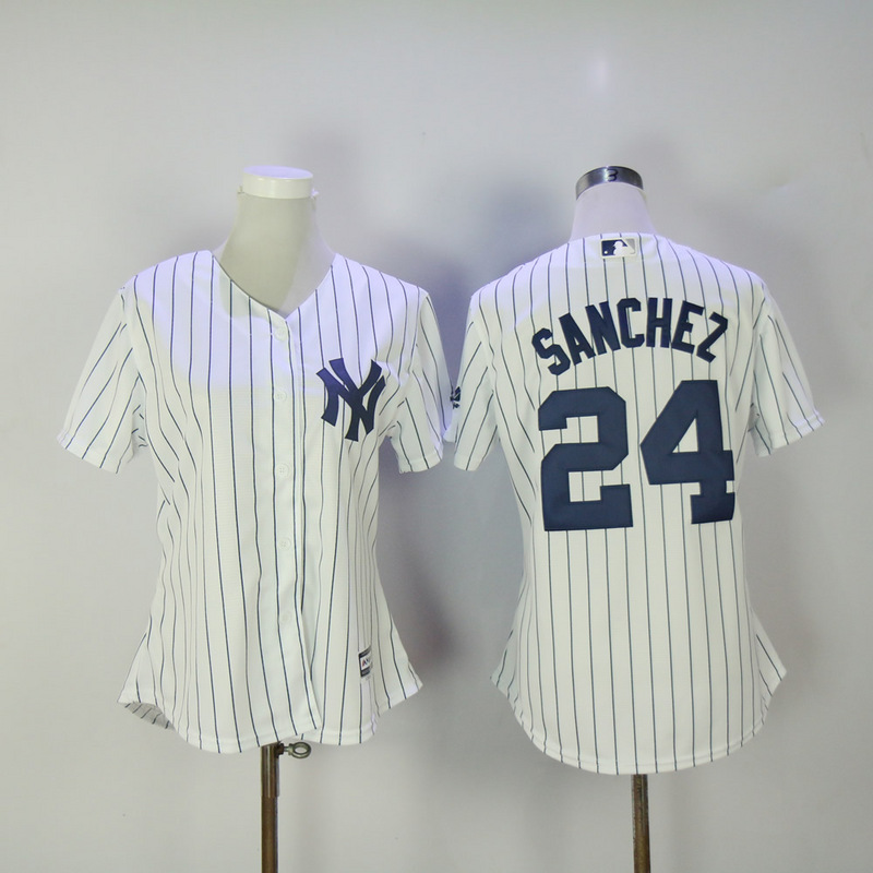 Womens 2017 MLB New York Yankees #24 Sanchez White Jerseys->women mlb jersey->Women Jersey